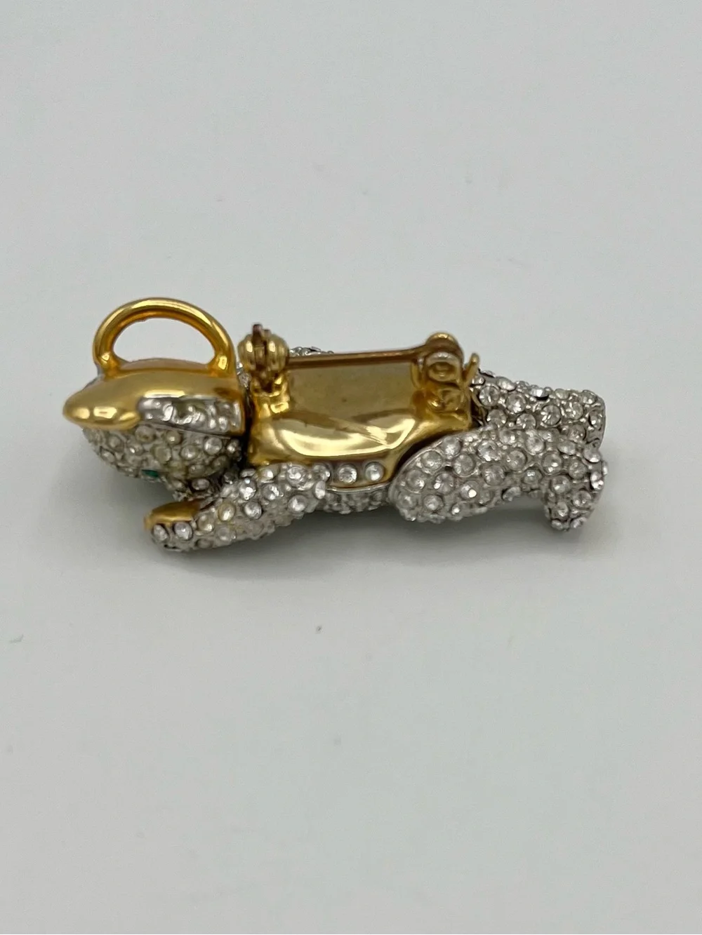 Vintage Articulated Pave Rhinestone Teddy Bear Brooch Pendant Pin Unsigned 🧸